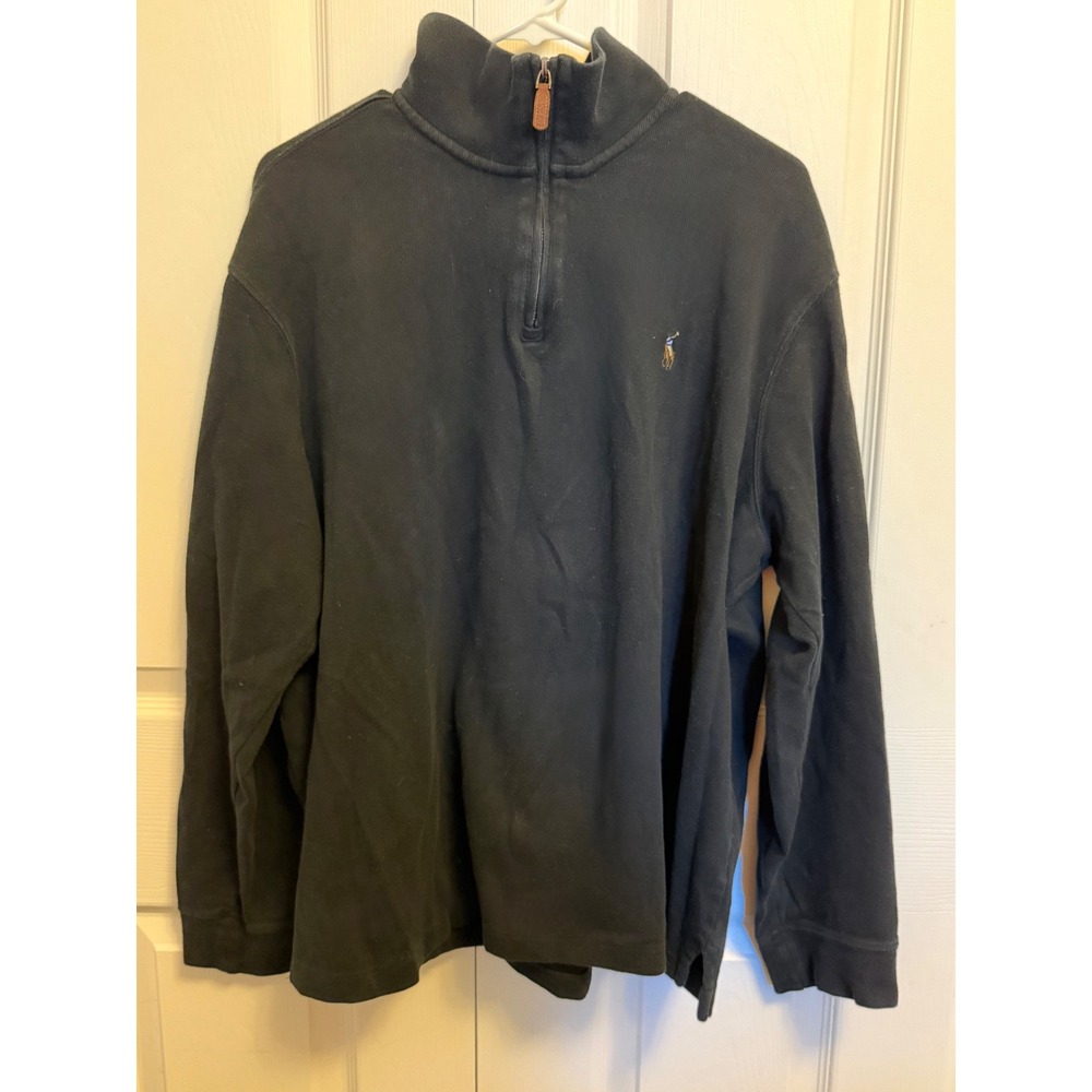 Polo Ralph Lauren Estate Rib Mens XL Black Quarter Zip Pullover Sweater - Picture 4 of 11